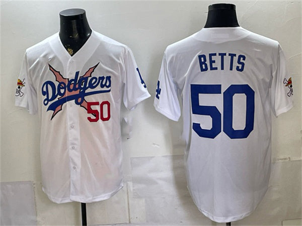 Los Angeles Dodgers x One Piece #50 Mookie Betts White HOLBERT Vapor Premier Limited Stitched Jersey