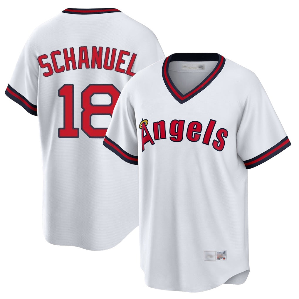 Los Angeles Angels #18 Nolan Schanuel Player White HOLBERT T-shirt Home Game Stitched Jerseys