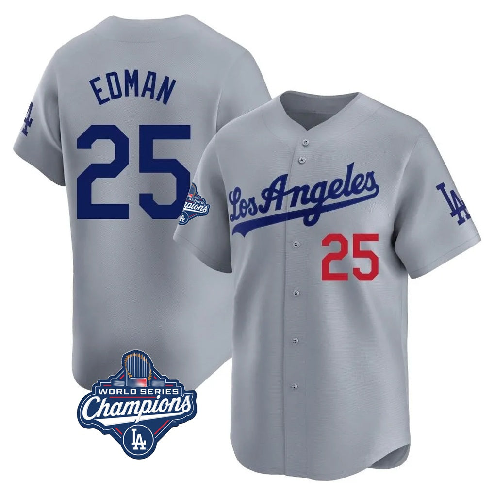 Los Angeles Dodgers #25 Tommy Edman Player Gray HOLBERT World Series Meet Limited Home Stitched Jerseys