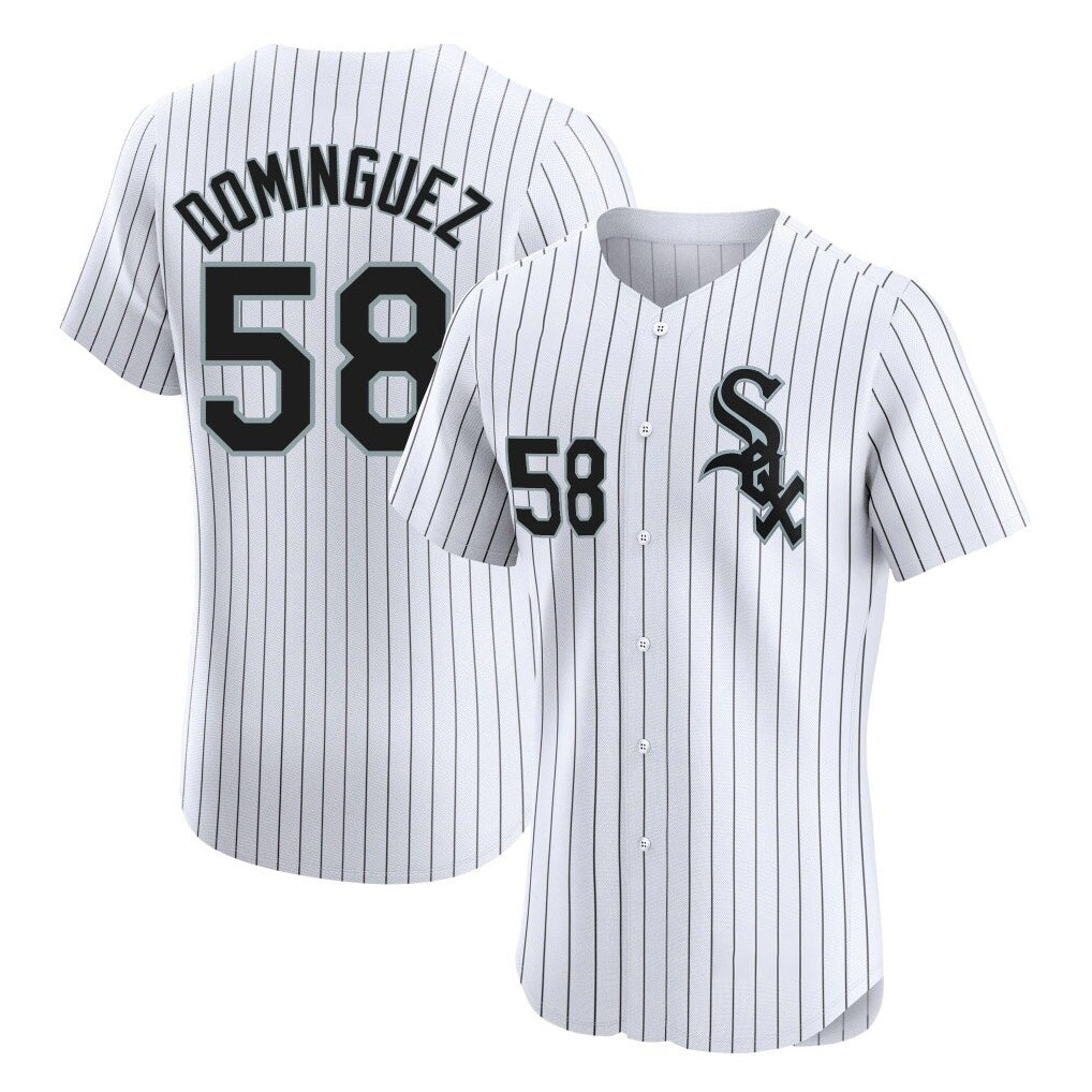 Chicago White Sox #58 Seranthony Dominguez Player White HOLBERT Stripe Limited Elite Home Stitched Jerseys