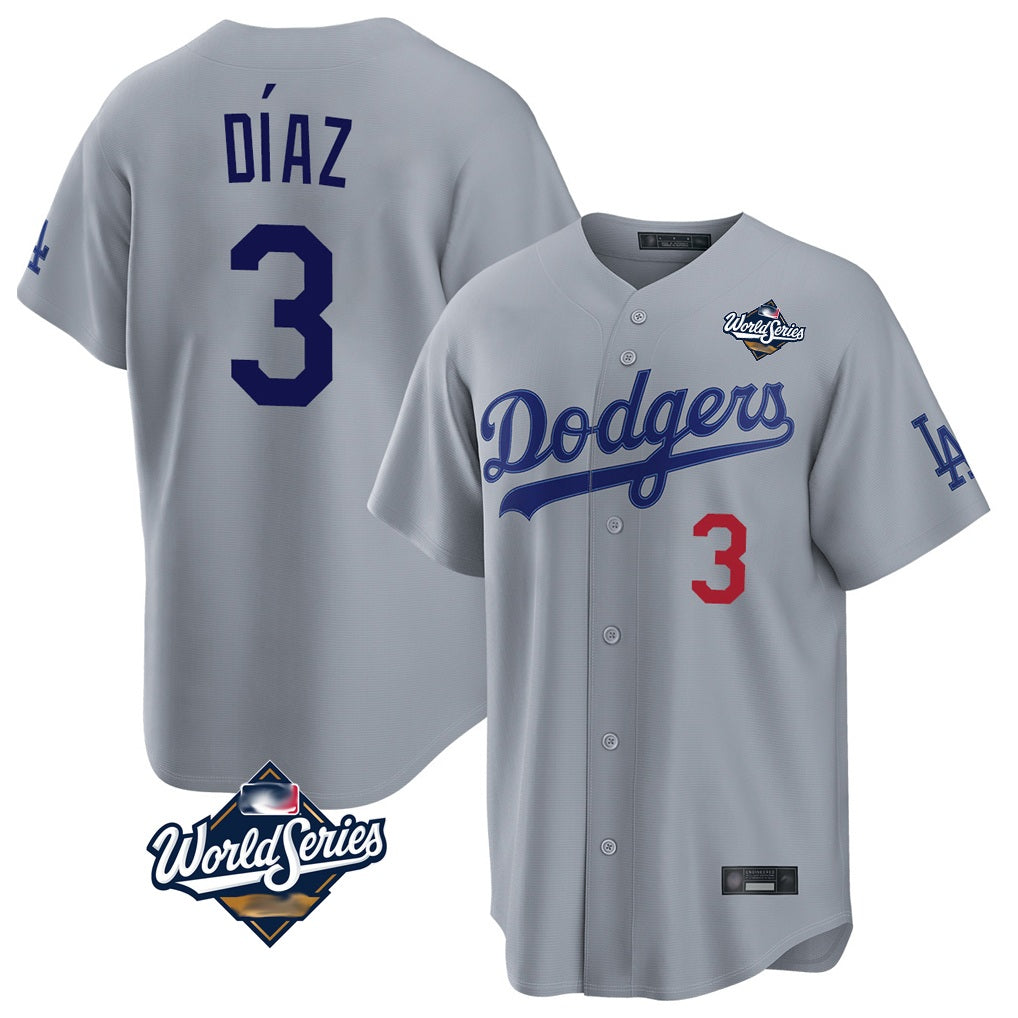 Los Angeles Dodgers #3 Edwin D¨ªaz Player Gray HOLBERT World Series Game Home Stitched Jerseys