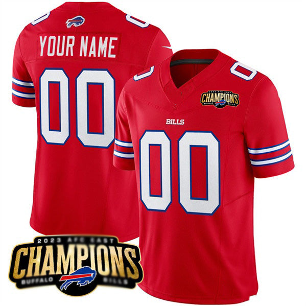 Custom B.Bills Active Player Red HOLBERT 2023 F.U.S.E. AFC East Champions Ptach Stitched Jersey