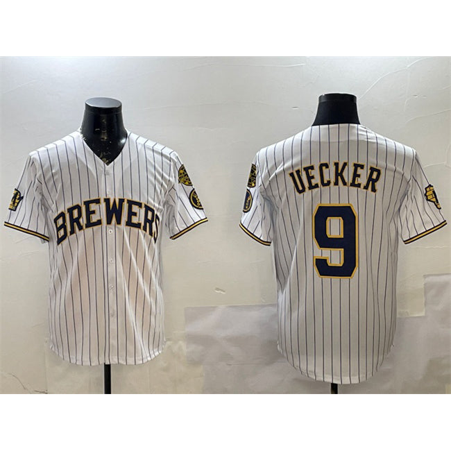 Milwaukee Brewers #9 Bob Uecker White HOLBERT With Home Patch Limited Stitched Jersey