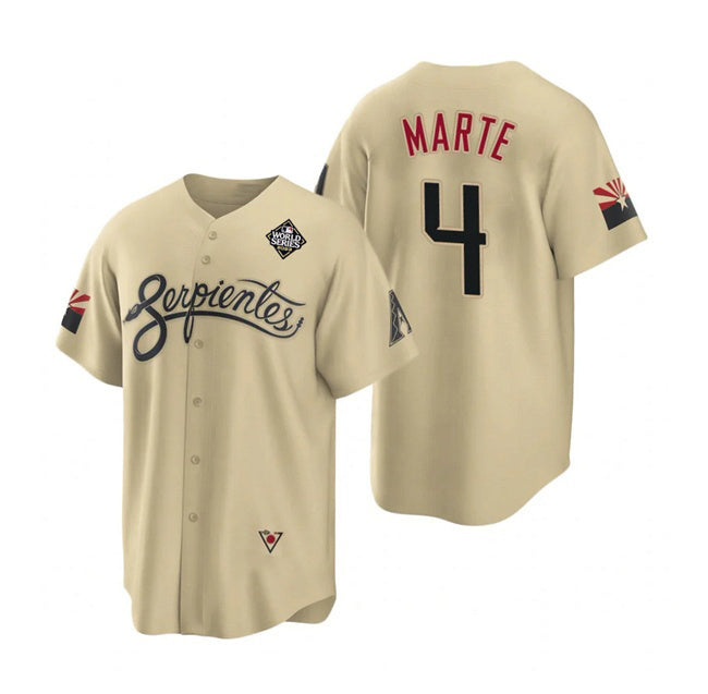 Arizona Diamondbacks #4 Ketel Marte Gold HOLBERT 2023 World Series City Connect Cool Base Stitched Jersey