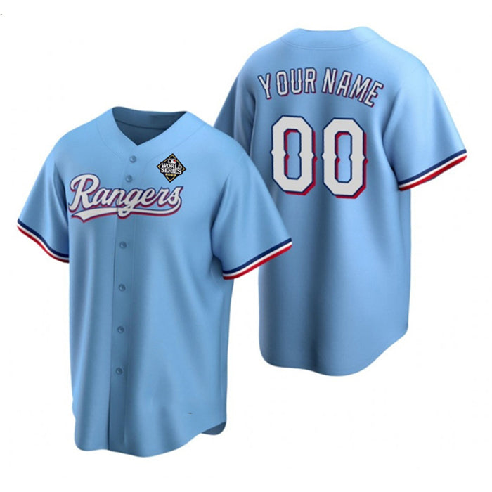 Custom Texas Rangers Active Player Blue HOLBERT 2023 World Series Stitched Jersey