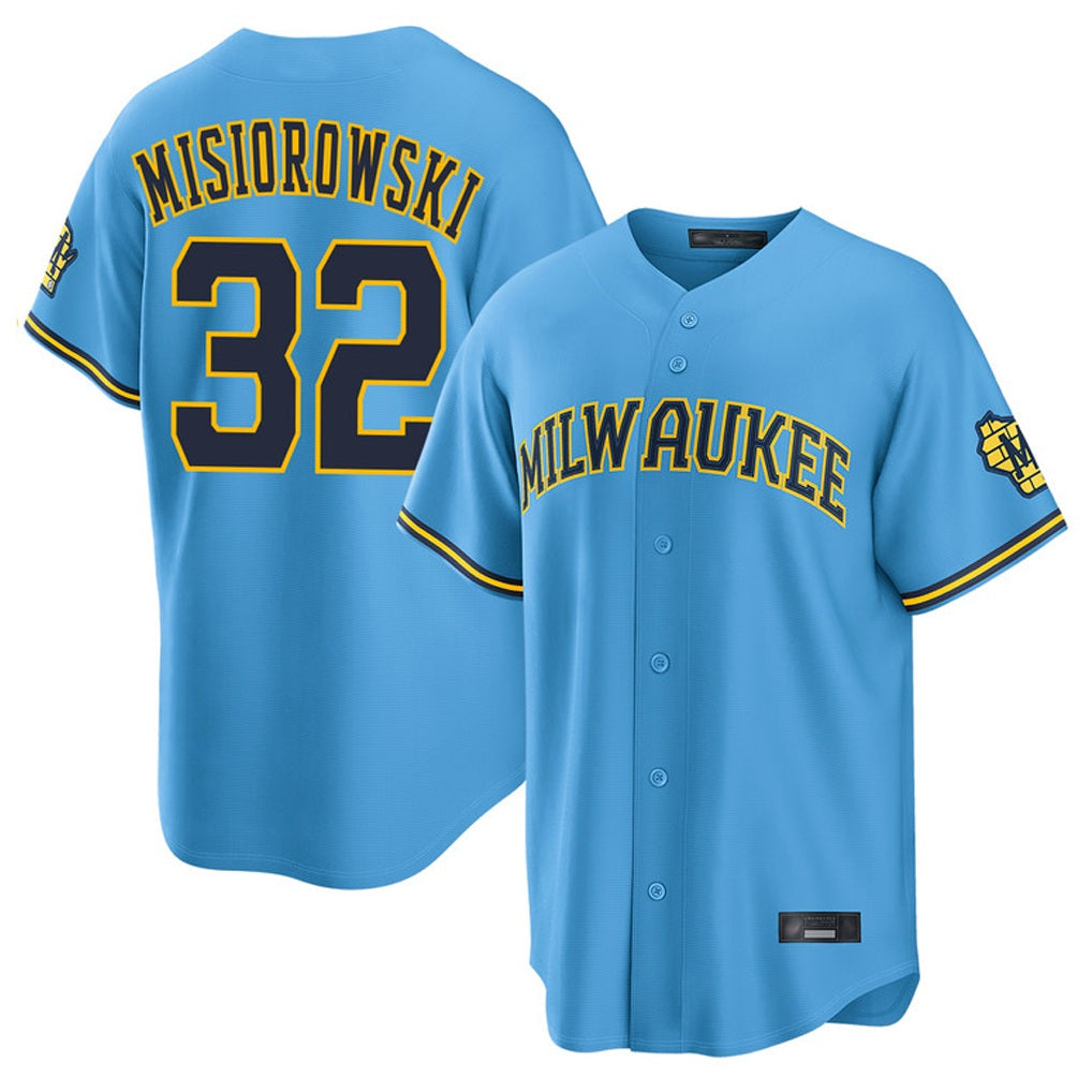Milwaukee Brewers #32 Jacob Misiorowski Player Light Blue HOLBERT Road Stadium Game Stitched Jerseys