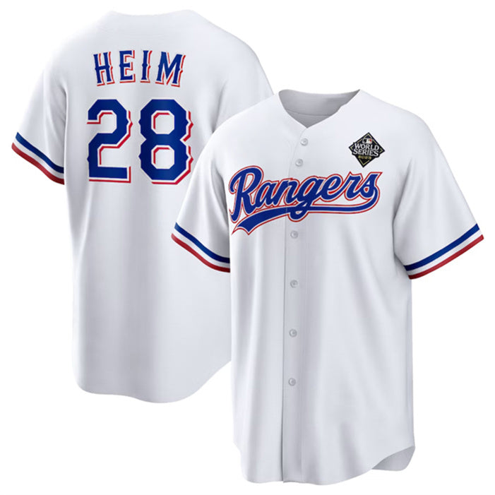 Texas Rangers #28 Jonah Heim 2023 White HOLBERT World Series Stitched Jersey