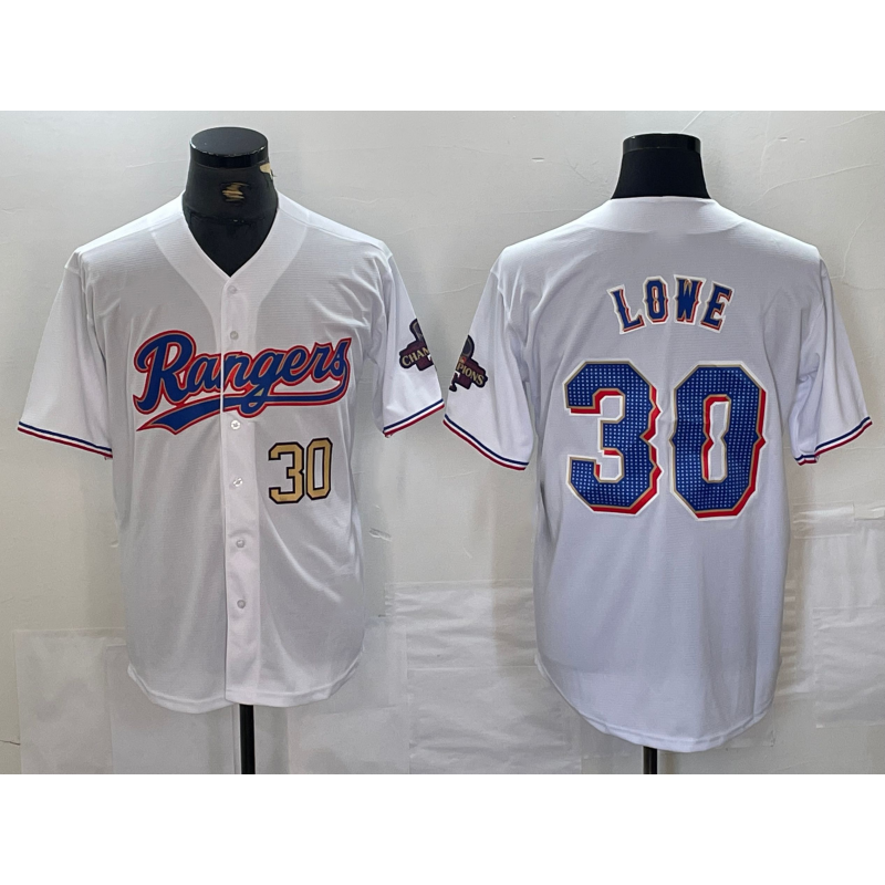 Texas Rangers #30 Nathaniel Lowe Number White HOLBERT 2024 Gold Collection Limited Cool Base Jersey 2