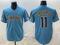 Milwaukee Brewers #11 Jackson Chourio Blue HOLBERT With Home & Bob Uecker Patch Stitched Jersey