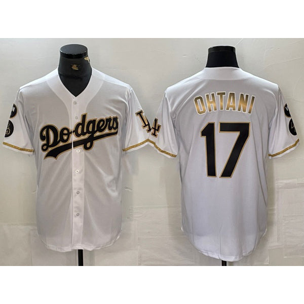 Los Angeles Dodgers #17 Shohei Ohtani White Gold HOLBERT Fashion Stitched Cool Base Limited Jerseys