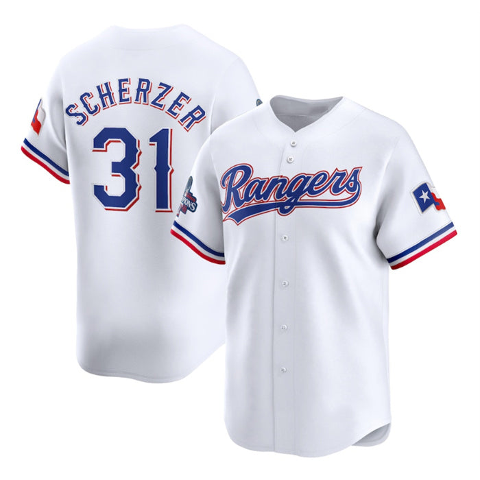 Texas Rangers #31 Max Scherzer White HOLBERT 2023 World Series Champions Stitched Jersey