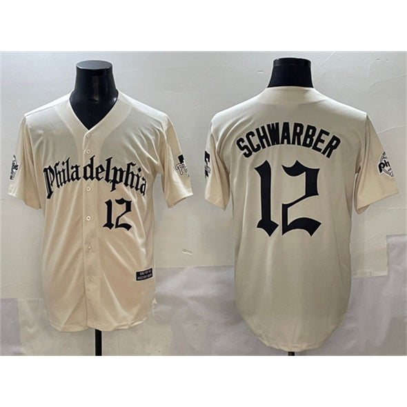 Philadelphia Phillies #12 Kyle Schwarber Cream HOLBERT Gothic Vapor Limited Stitched Jersey