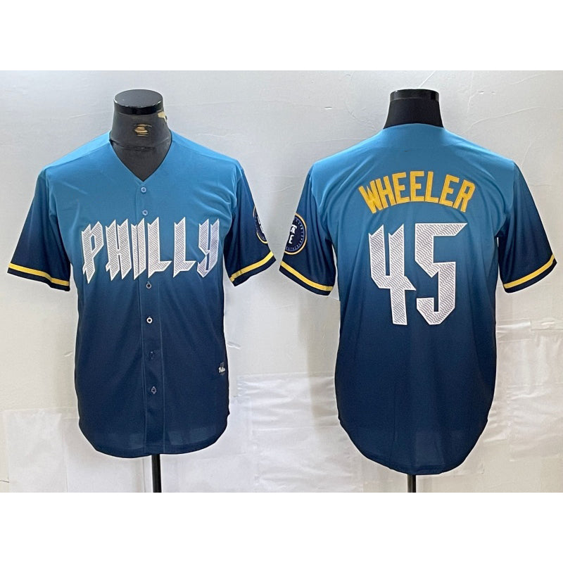 Philadelphia Phillies #45 Zack Wheeler Blue HOLBERT 2024 City Cool Base Stitched Jersey