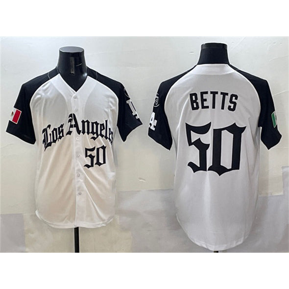 Los Angeles Dodgers #50 Mookie Betts White Black HOLBERT Mexico 2025 LA Gothic Style With Fernando Patch Vapor Premier Limited Stitched Jersey