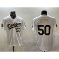 Los Angeles Dodgers #50 Mookie Betts White Gold HOLBERT 2024 World Series With Fernando Memorial Patch Limited Stitched Jersey2