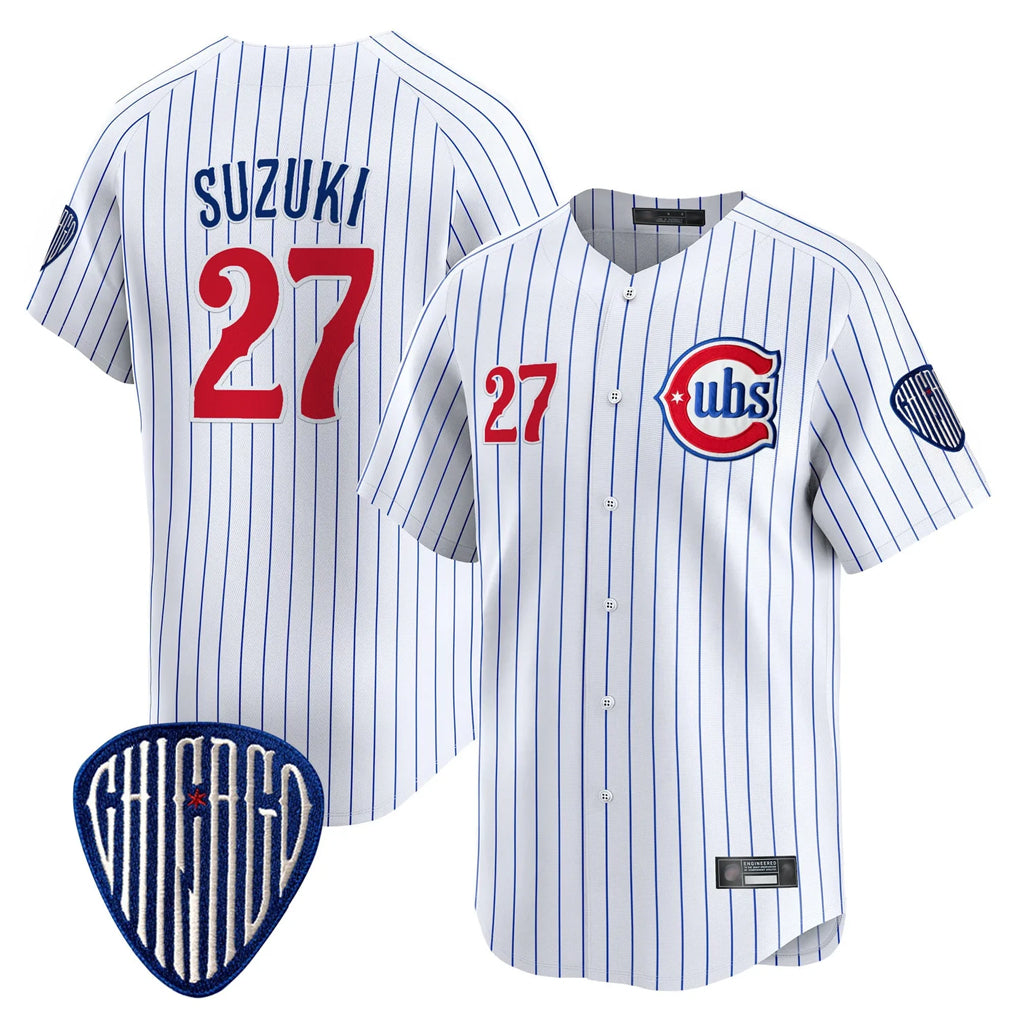 Chicago Cubs #27 Seiya Suzuki Player White HOLBERT Pinstripe Vapor Premier Limited Home Stitched Jerseys