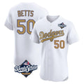 Los Angeles Dodgers #50 Mookie Betts Player White Gold HOLBERT World Series Limited Elite Home Stitched Jerseys