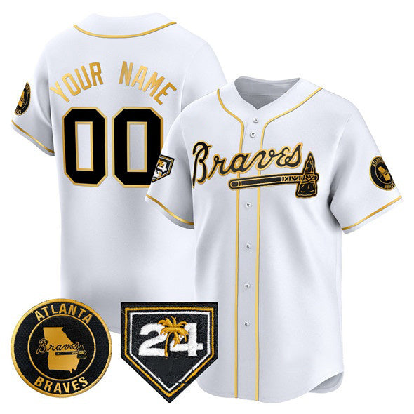 Custom Atlanta Braves White Gold HOLBERT 2024 Spring Training Patch Limited Stitched Jersey