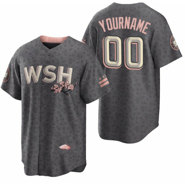 Custom Washington Nationals Active Player 2022 Grey HOLBERT City Connect Cherry Blossom Cool Base Stitched Jersey