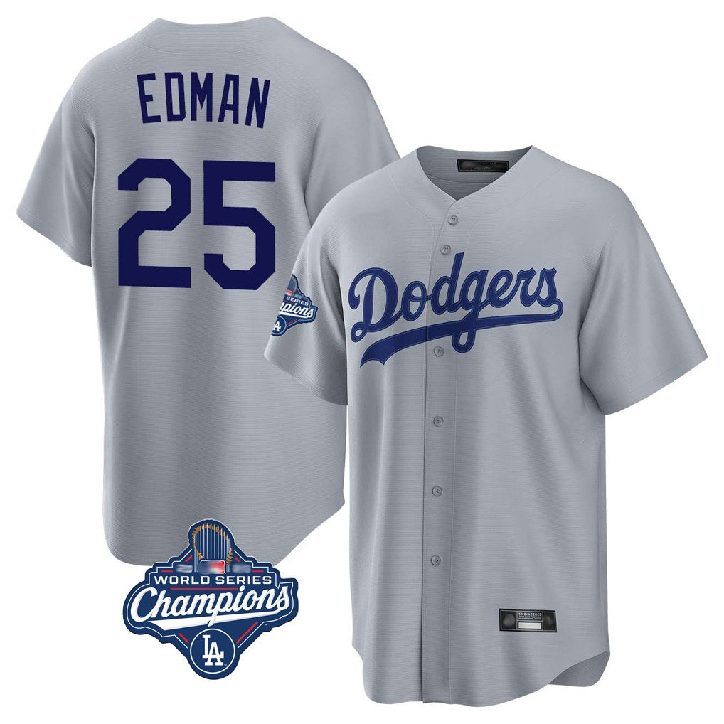 Los Angeles Dodgers #25 Tommy Edman Player Gray HOLBERT World Series Meet Game Stitched Jerseys