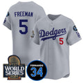 Los Angeles Dodgers #5 Freddie Freeman Grey HOLBERT 2024 World Series With Fernando Memorial Patch Limited Stitched Jersey