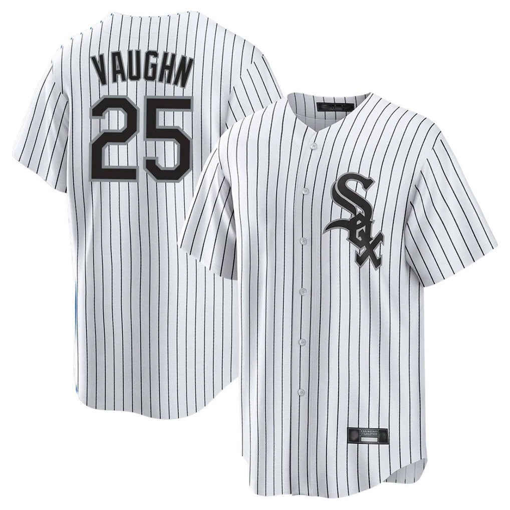 Chicago White Sox #25 Andrew Vaughn Player White HOLBERT Stripe Home Game Stitched Jerseys