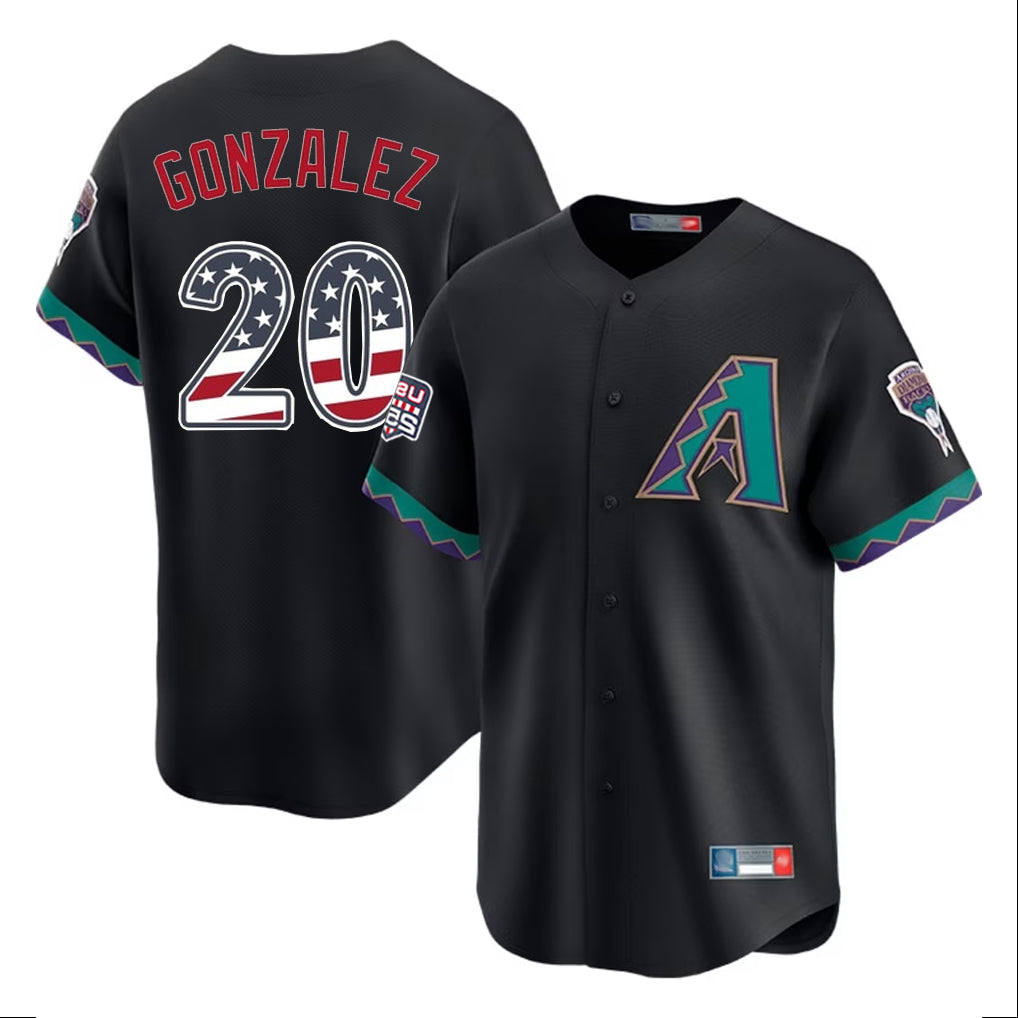 Arizona Diamondbacks #20 Luis Gonzalez Player Black HOLBERT USA 250 Fourth of July Home Game Stitched Jerseys