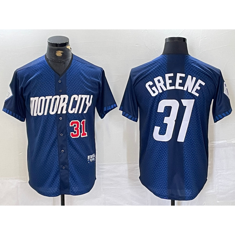 Detroit Tigers #31 Riley Greene Number 2024 Navy HOLBERT City Connect Cool Base Limited Stitched Jersey