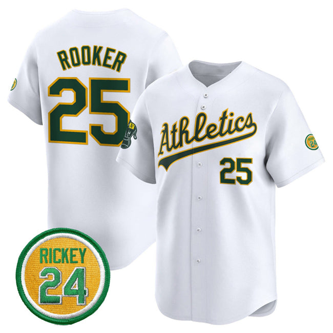 Oakland Athletics #25 Brent Rooker White HOLBERT 2024 Home Limited With Rickey Henderson Patch Stitched Jersey