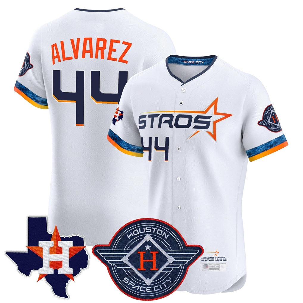 Houston Astros #44 Yordan Alvarez Player White HOLBERT City Connect Texas Patch Vapor Premier Limited Elite Home Stitched Jerseys
