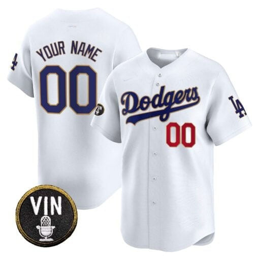 Custom Los Angeles Dodgers Vin Scully Patch Gold Trim Vapor Premier Limited Jersey ¨C All Stitched-White HOLBERT