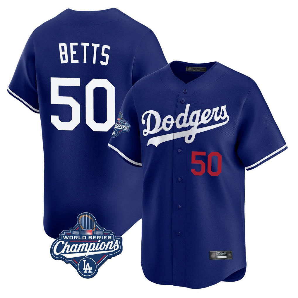 Los Angeles Dodgers #50 Mookie Betts Player Royal HOLBERT World Series Meet Limited Home Stitched Jerseys