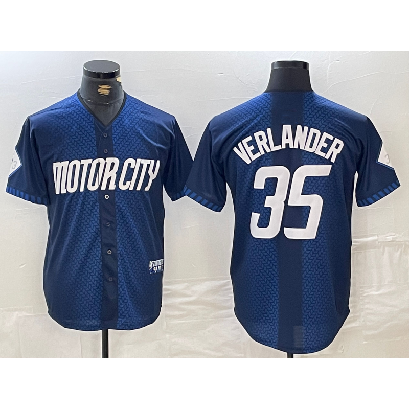 Detroit Tigers #35 Justin Verlander Navy HOLBERT 2024 City Connect Cool Base Limited Stitched Jersey
