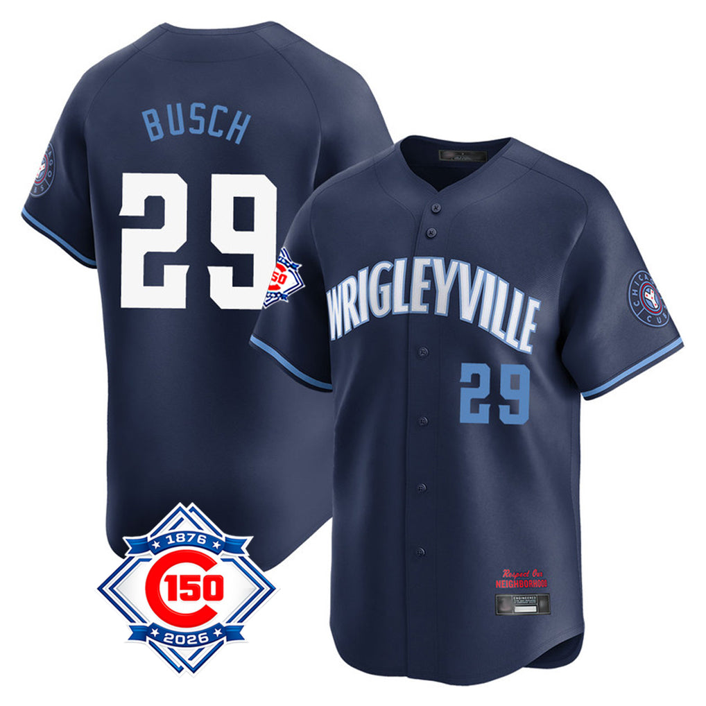 Chicago Cubs #29 Michael Busch Player Navy HOLBERT City Connect 150th Anniversary Limited Home Stitched Jerseys