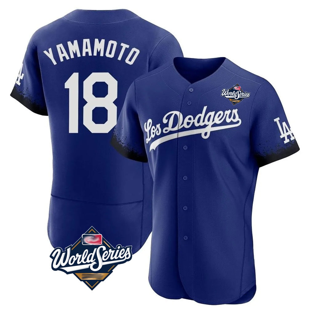 Los Angeles Dodgers #18 Yoshinobu Yamamoto Player Royal HOLBERT World Series City Connect Elite Home Stitched Jerseys
