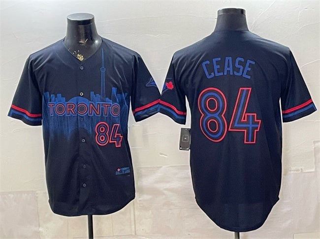 Toronto Blue Jays #84 Dylan Cease Navy HOLBERT 2024 City Connect Limited Stitched Jersey