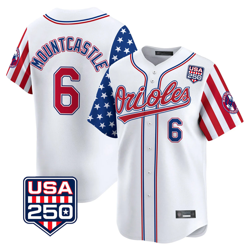 Baltimore Orioles #6 Ryan Mountcastle Player White HOLBERT USA 250 Independence Day Vapor Premier Home Game Stitched Jerseys