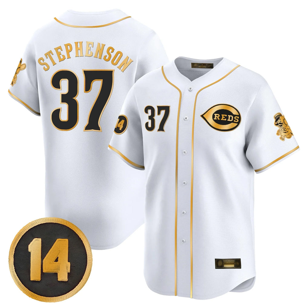 Cincinnati Reds #37 Tyler Stephenson Player White-Gold HOLBERT Vapor Premier Limited Home Stitched Jerseys
