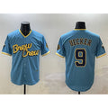 Milwaukee Brewers #9 Bob Uecker Powder Blue HOLBERT City Connect With Patch Cool Base Stitched Jersey