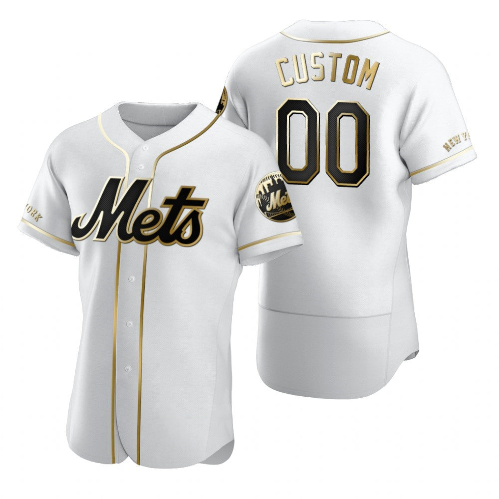 Custom New York Mets White HOLBERT Stitched Flex Base Golden Edition Jersey
