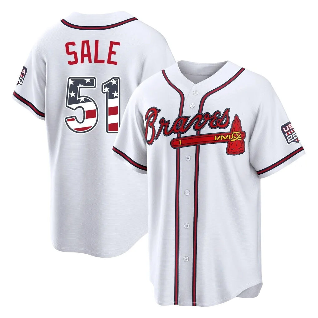 Atlanta Braves #51 Chris Sale Player White HOLBERT USA 250 Fourth Of July Limited Home Game Stitched Jerseys