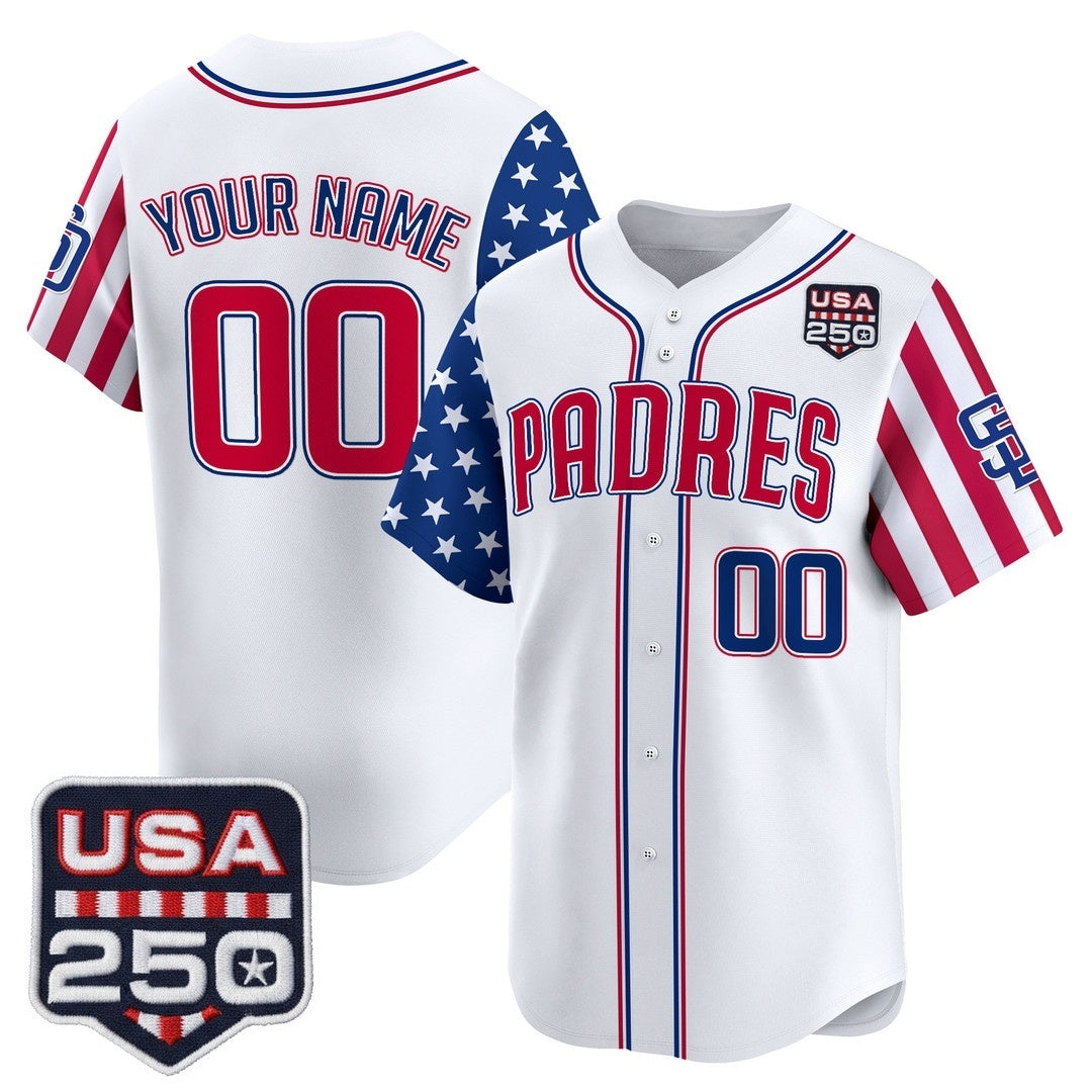 Custom San Diego Padres America 250 Edition Vapor Premier Limited White HOLBERT Stitched Jerseys