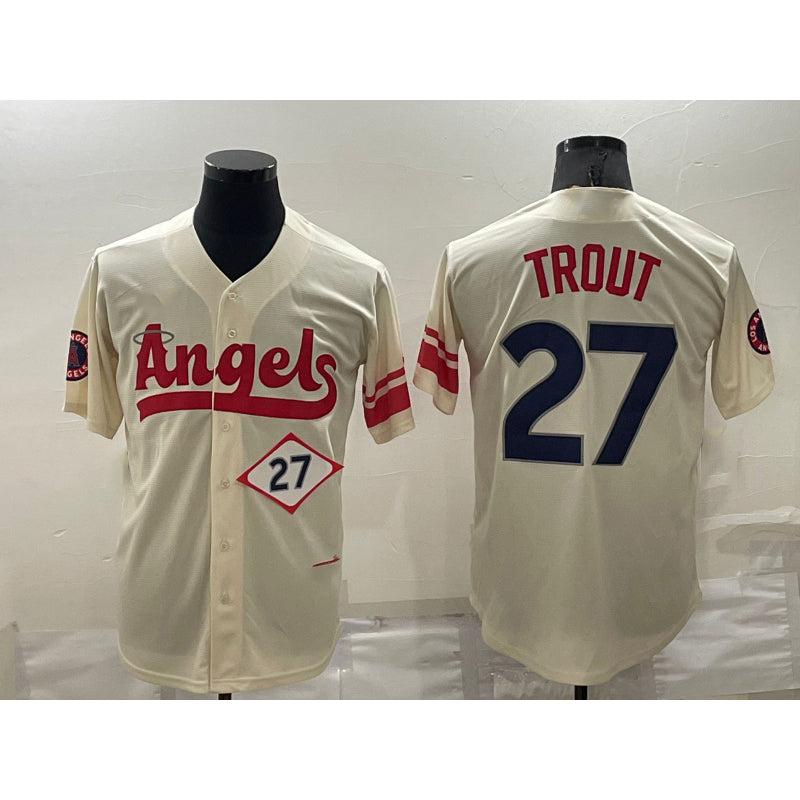 Los Angeles Angels #27 Mike Trout Number Cream HOLBERT 2022 City Connect Cool Base Stitched Jersey