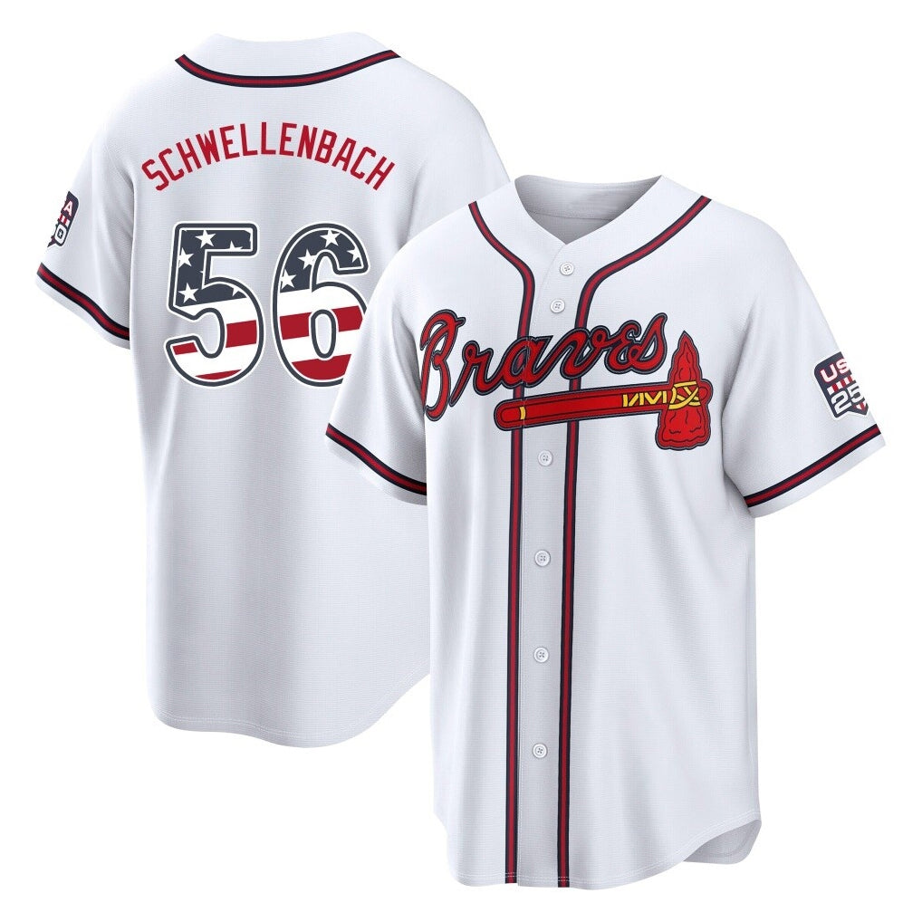 Atlanta Braves #56 Spencer Schwellenbach Player White HOLBERT USA 250 Fourth Of July Limited Home Game Stitched Jerseys