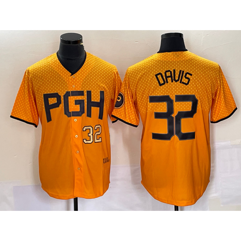 Pittsburgh Pirates #32 Henry Davis Number Yellow HOLBERT 2023 City Connect Stitched Jersey 3