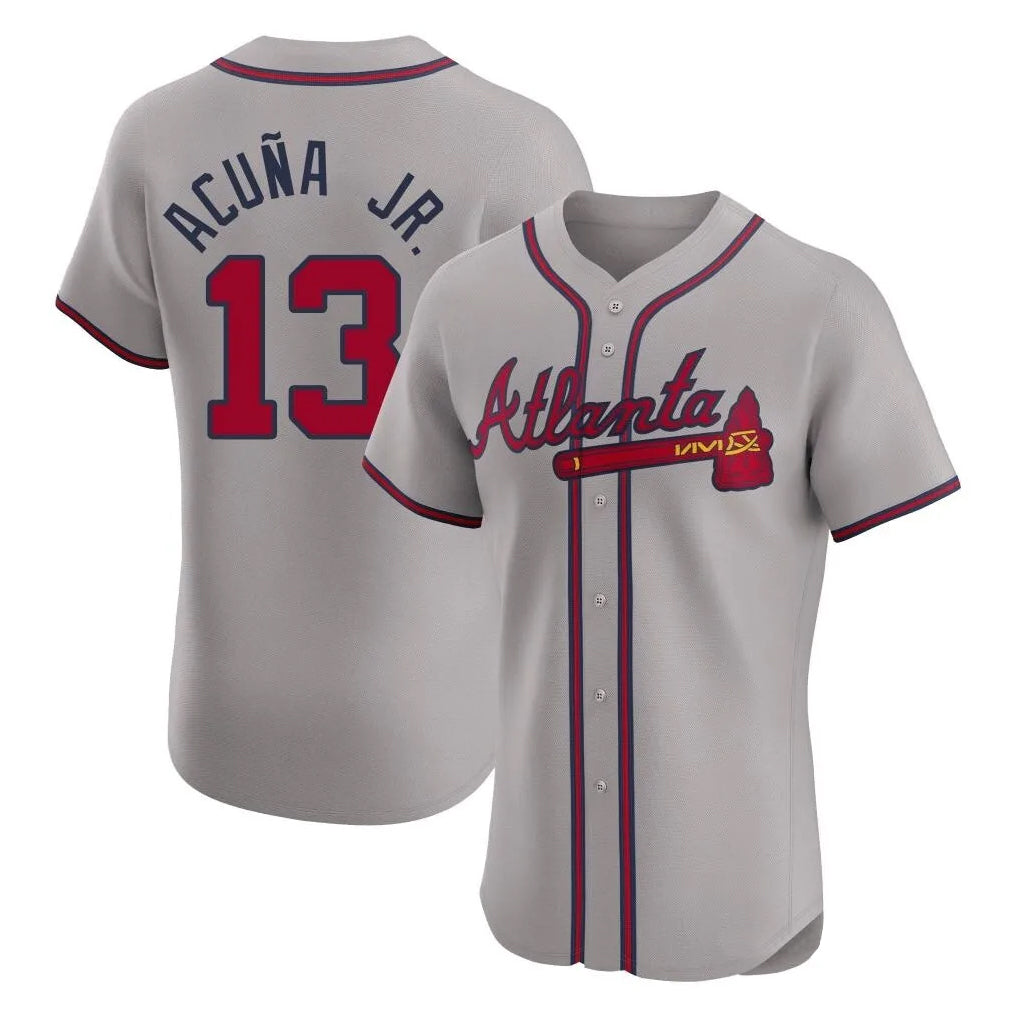 Atlanta Braves #13 Ronald Acuna Jr Player Gray HOLBERT Limited Elite Home Game Stitched Jerseys
