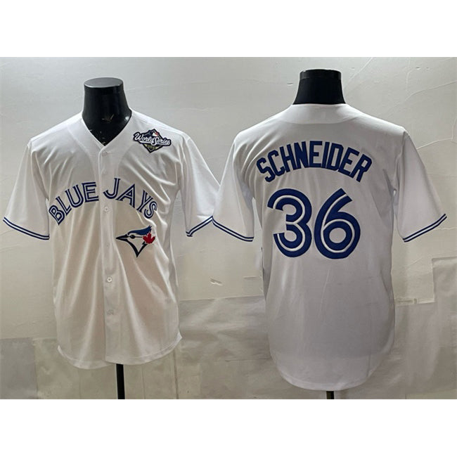 Toronto Blue Jays #36 Davis Schneider White HOLBERT 2025 World Series Home Cool Base Stitched Jersey