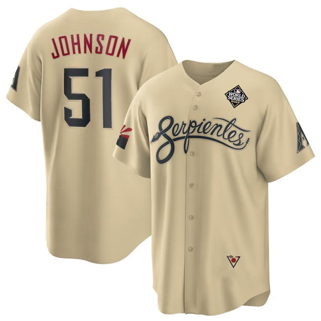 Arizona Diamondbacks #51 Randy Johnson Gold HOLBERT 2023 World Series City Connect Cool Base Stitched Jersey