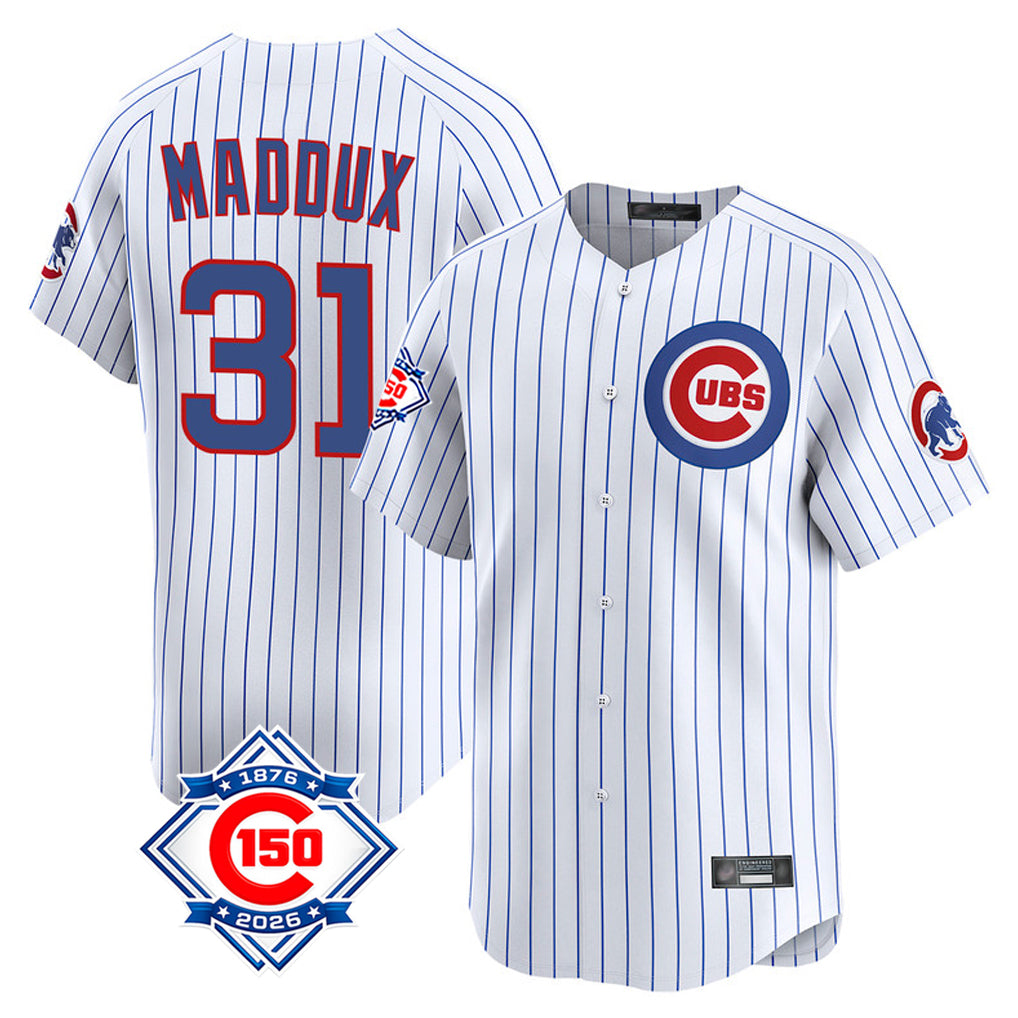 Chicago Cubs #31 Greg Maddux Player White HOLBERT 150th Anniversary Limited Home Game Stitched Jerseys
