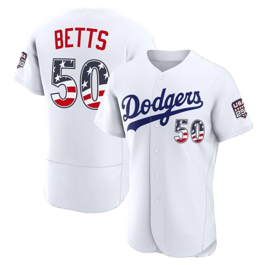 Los Angeles Dodgers #50 Mookie Betts Fourth of July White HOLBERT USA 250 Authentic Jersey